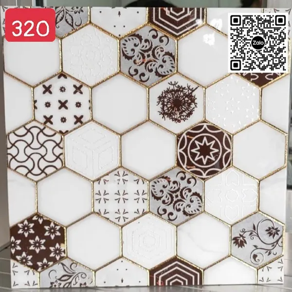 Gạch Khắc Kim 30x30 Cao Cấp nhũ vàng lục giác 320