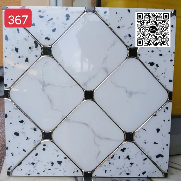 Gạch Khắc Kim 30x30 Cao Cấp nhũ bạc terrazzo trắng khói 367