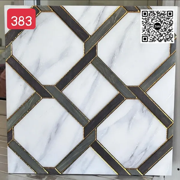 Gạch Khắc Kim 30x30 Cao Cấp nhũ vàng trắng vân khói 383