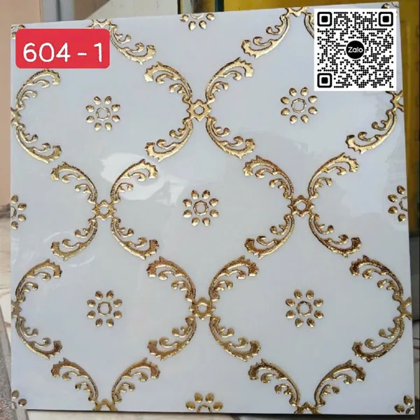 Gạch Khắc Kim 30x30 Cao Cấp nhũ vàng trắng viền vàng 604 - 1