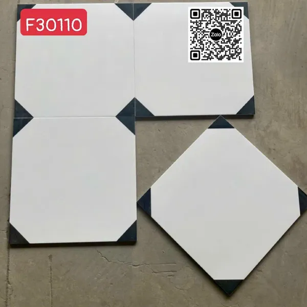 Gạch Bông 30x30 Ốp Lát Trang Trí trắng góc tam giác đen F30110