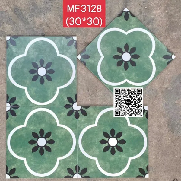 Gạch Bông 30x30 Ốp Lát Trang Trí xanh rêu trắng đen MF3128