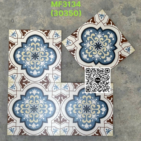 Gạch Bông 30x30 Ốp Lát Trang Trí xanh dương viền nâu MF3134