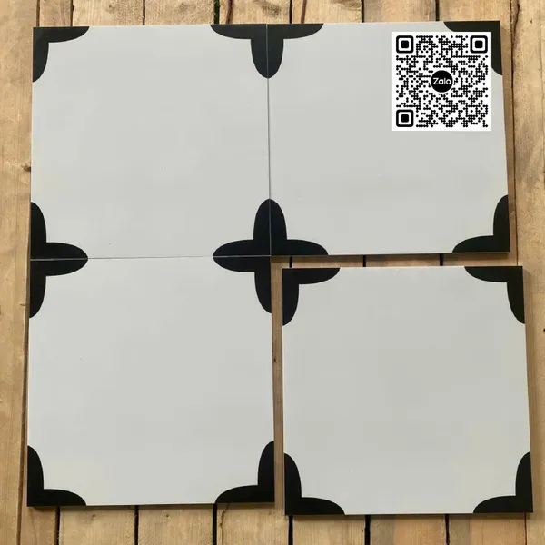 Gạch Bông 30x30 Ốp Lát Trang Trí trắng nhấn 4 góc đen