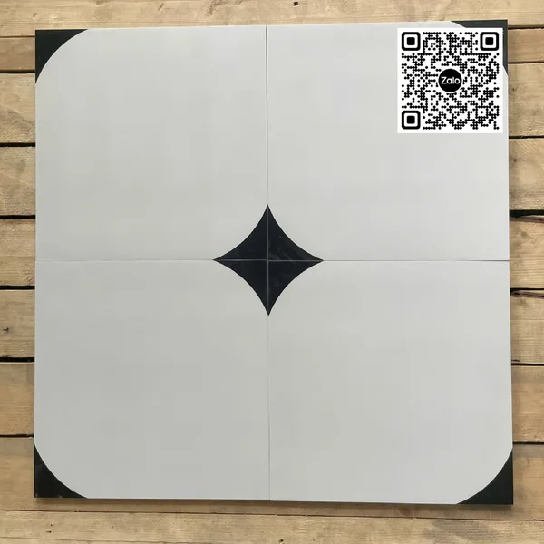 Gạch Bông 30x30 Ốp Lát Trang Trí trắng nhấn góc đen