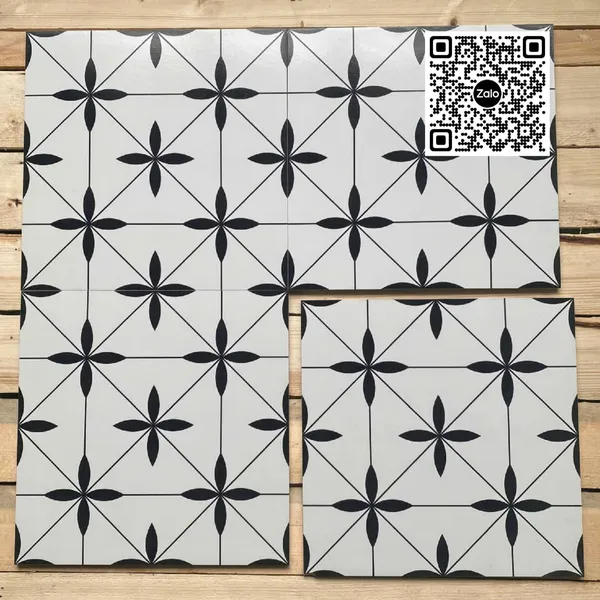 Gạch Bông 30x30 Ốp Lát Trang Trí trắng viền đen