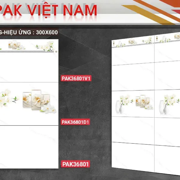 Gạch Men 30x60 Ốp Lát PAK trắng vân khói 36801V1
