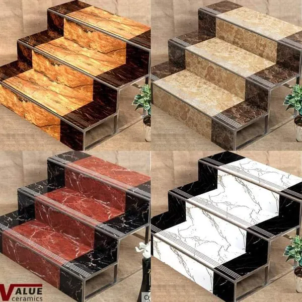 Gạch Đá 48x100 Ốp Bậc Cầu Thang đỏ vân trắng viền đen cam 1801