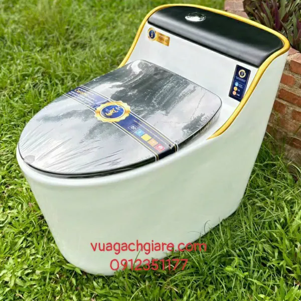 Bồn Cầu Trứng Liền Khối Giá rẻ màu trắng nắp đen - nắp xám