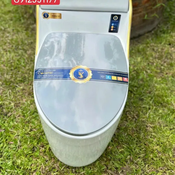 Bồn Cầu Trứng Liền Khối Giá rẻ màu trắng nắp đen - nắp xám