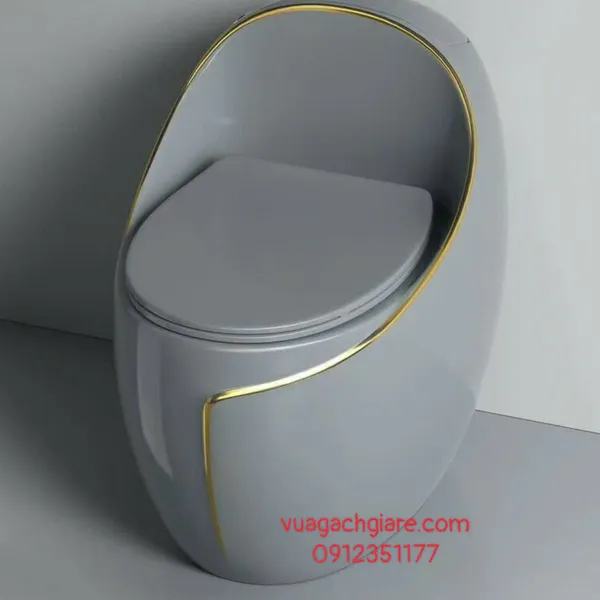 Bồn Cầu Trứng Liền Khối Giá rẻ màu xám - trắng - đen viền vàng