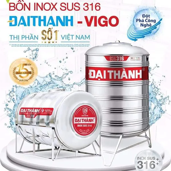 Bồn Nước Tân Á Đại Thành - VIGO INOX SUS 316 1500L Đứng