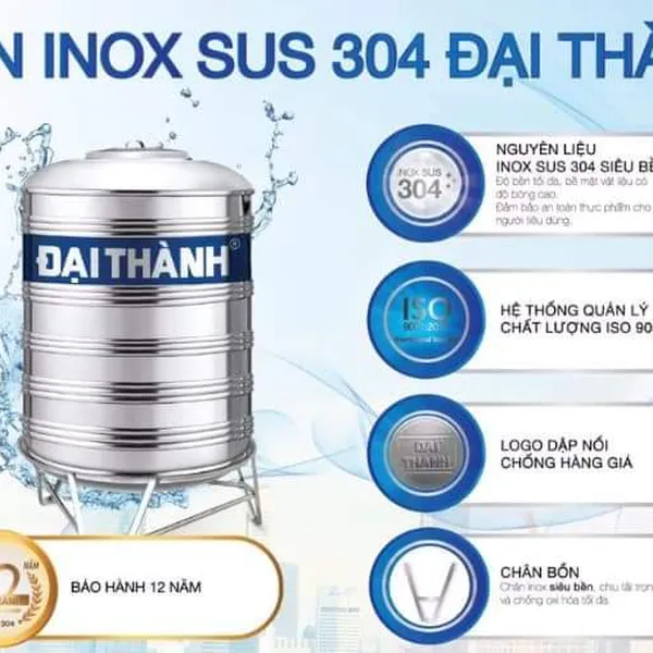 Bồn Nước Tân Á Đại Thành INOX SUS 304 2000L Đứng