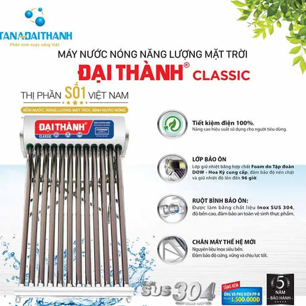 Máy Nước Nóng NLMT Tân Á Đại Thành Classic 130L ∅58 - 12 ống