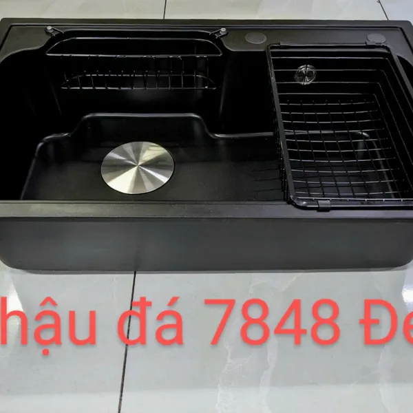 Chậu Rửa Chén Bằng Đá đơn 1 ngăn màu đen - màu xám 7848