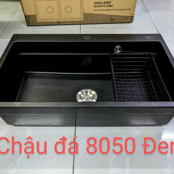Chậu Rửa Chén Bằng Đá đơn 1 ngăn màu đen - màu xám 8050