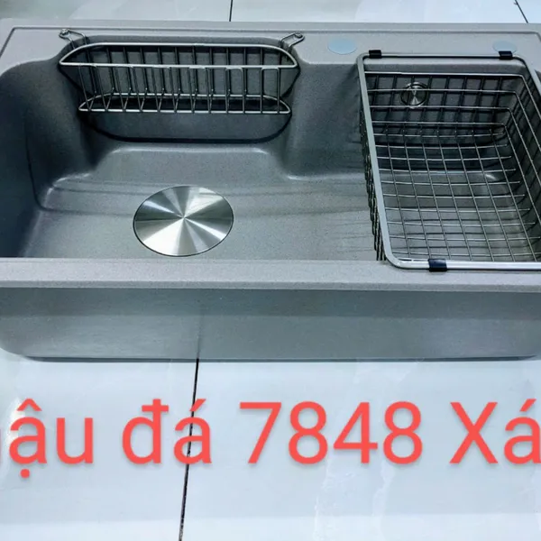 Chậu Rửa Chén Bằng Đá đơn 1 ngăn màu đen - màu xám 7848