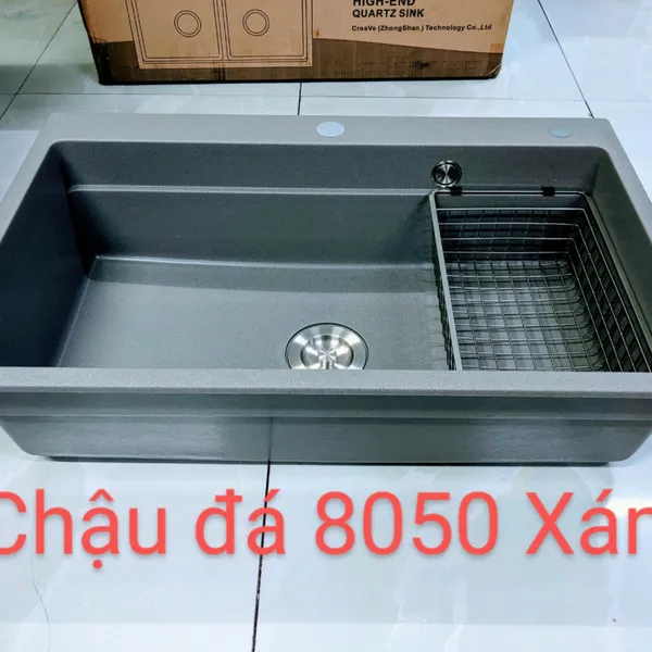 Chậu Rửa Chén Bằng Đá đơn 1 ngăn màu đen - màu xám 8050