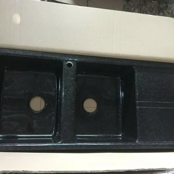 Chậu Rửa Chén Bằng Đá 2 ngăn màu đen có cánh 11848