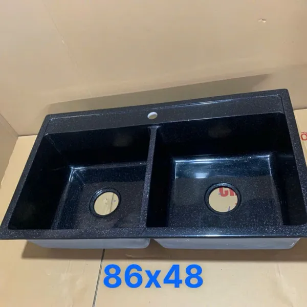 Chậu Rửa Chén Bằng Đá 2 ngăn màu đen - màu trắng 8648