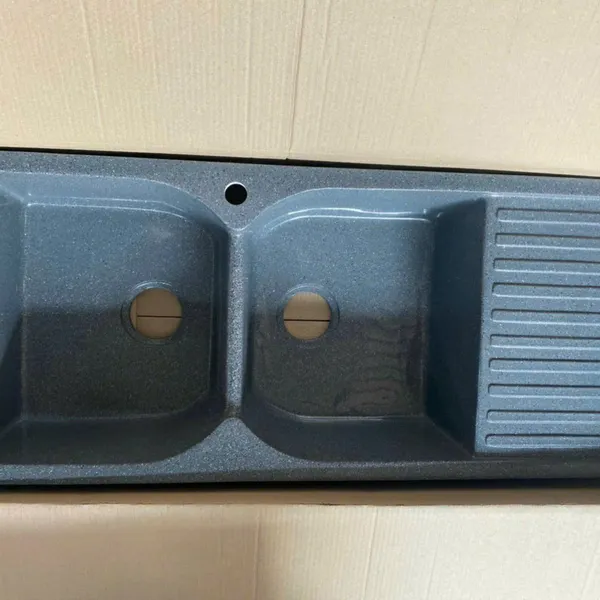 Chậu Rửa Chén Bằng Đá 2 ngăn lớn nhỏ màu đen - màu xám 10048