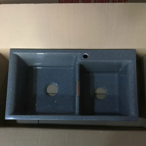 Chậu Rửa Chén Bằng Đá 2 ngăn lớn nhỏ màu đen - màu xám 8548