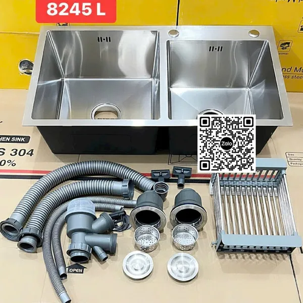 Chậu Rửa Chén Inox đôi 2 ngăn hình chữ nhật 8245L