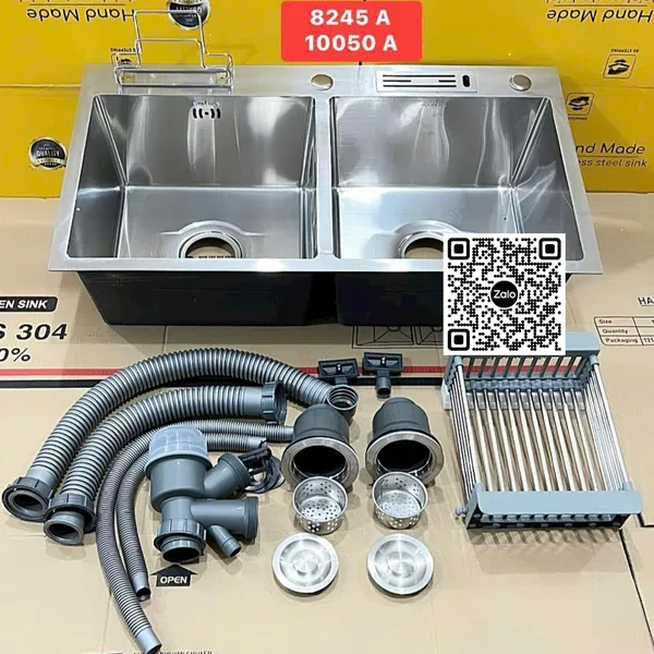 Chậu Rửa Chén Inox đôi 2 ngăn hình chữ nhật 8245L