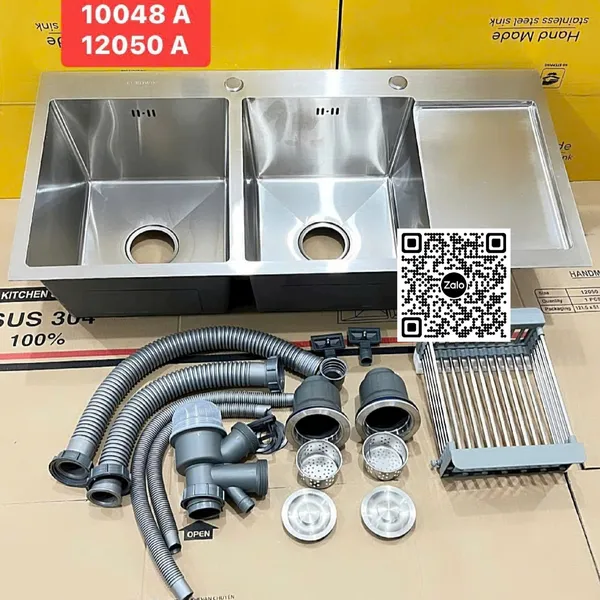 Chậu Rửa Chén Inox đôi 2 ngăn có cánh hình chữ nhật 10048