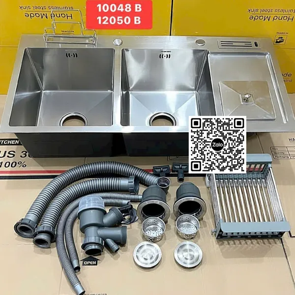 Chậu Rửa Chén Inox đôi 2 ngăn có cánh hình chữ nhật 10048