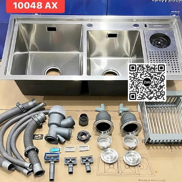 Chậu Rửa Chén Inox đôi 2 ngăn có cánh hình chữ nhật 10048