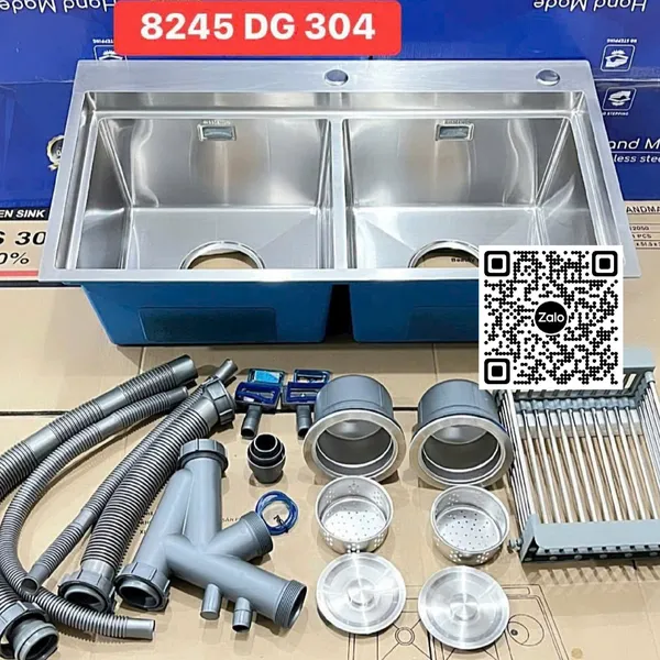 Chậu Rửa Chén Inox đôi 2 ngăn hình chữ nhật 8245