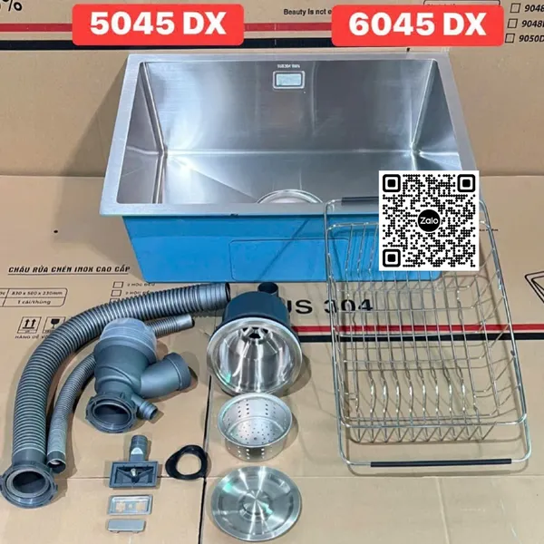 Chậu Rửa Chén Inox đơn 1 ngăn hình chữ nhật 6045DX
