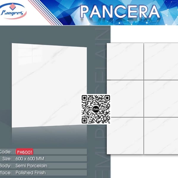 Gạch Bán Sứ 60x60 Ốp Lát Pancera trắng vân khói 6001