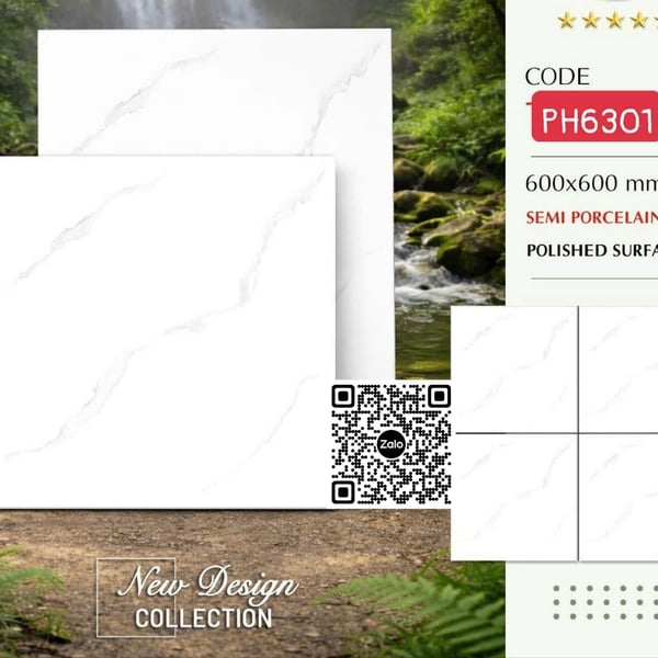 Gạch Bán Sứ 60x60 Ốp Lát Pancera trắng vân khói 6301
