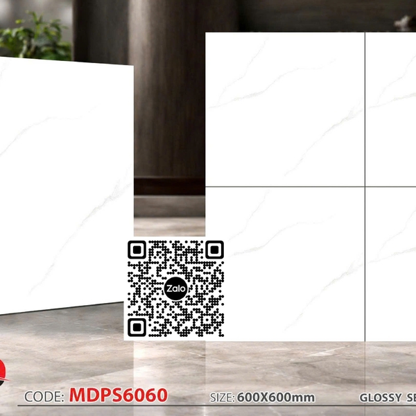Gạch Bán Sứ 60x60 Ốp Lát trắng vân khói MDPS6060