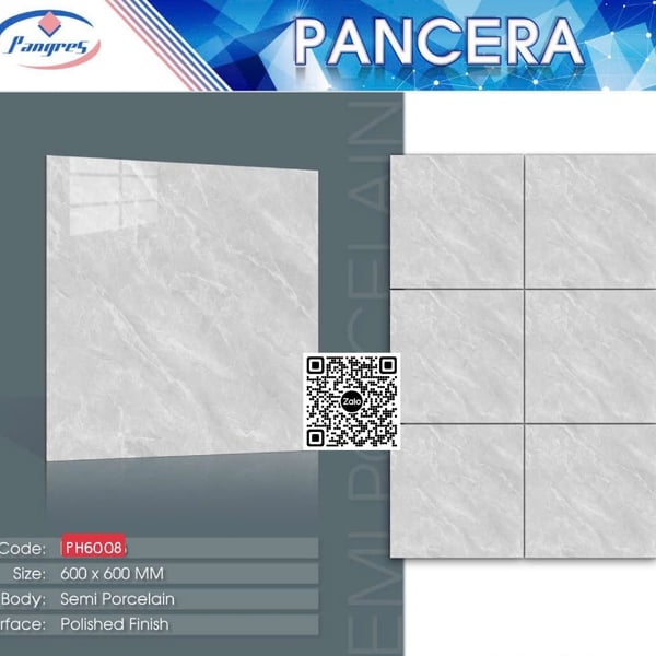 Gạch Bán Sứ 60x60 Ốp Lát Pancera xám vân đá 6008