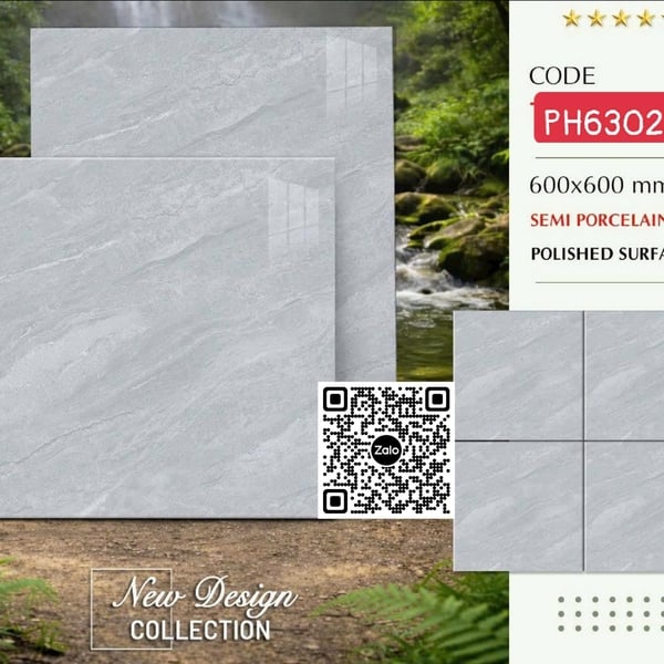 Gạch Bán Sứ 60x60 Ốp Lát Pancera xám vân đá 6302