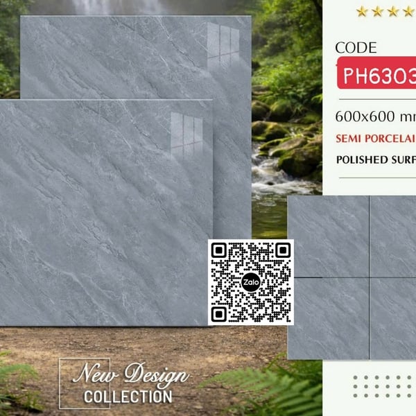 Gạch Bán Sứ 60x60 Ốp Lát Pancera xám vân đá 6303