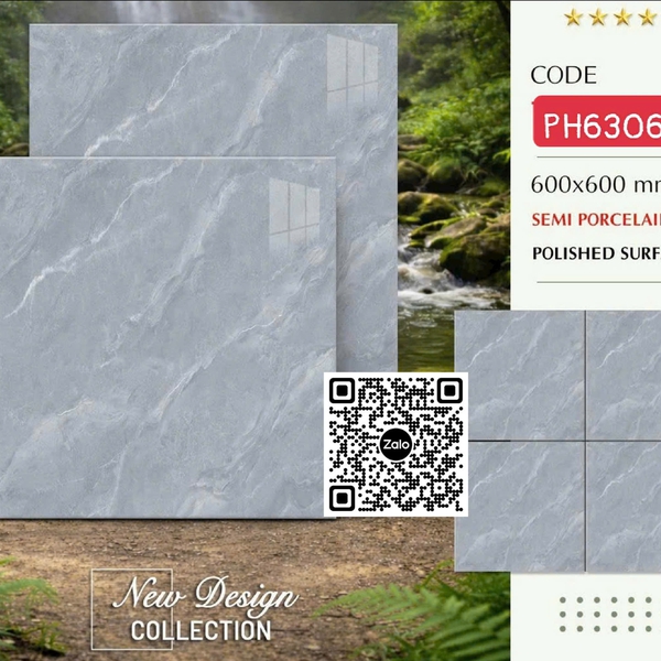 Gạch Bán Sứ 60x60 Ốp Lát Pancera xám vân đá 6306