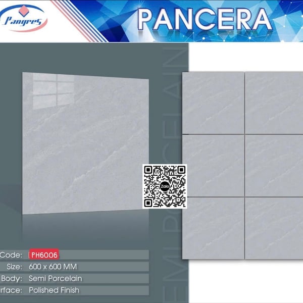 Gạch Bán Sứ 60x60 Ốp Lát Pancera xám vân trắng 6006