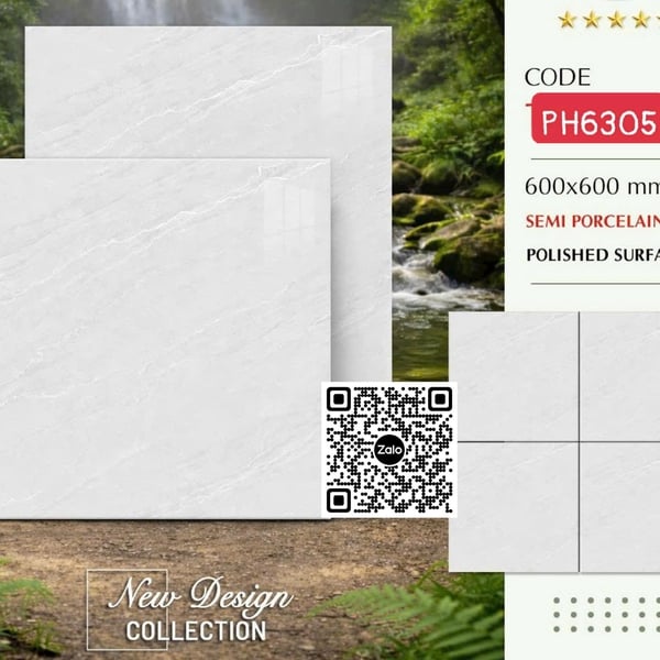Gạch Bán Sứ 60x60 Ốp Lát Pancera xám vân trắng 6305