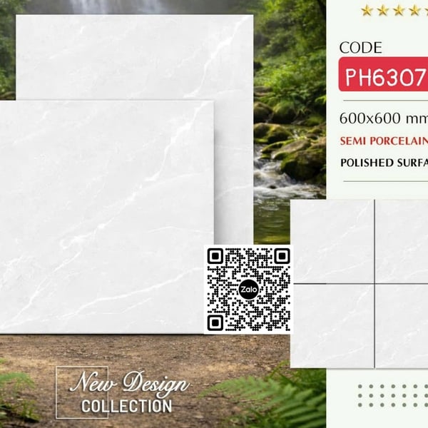Gạch Bán Sứ 60x60 Ốp Lát Pancera xám vân trắng 6307