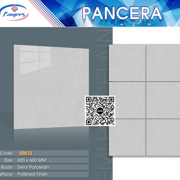 Gạch Bán Sứ 60x60 Ốp Lát Pancera xám vân trắng KS612
