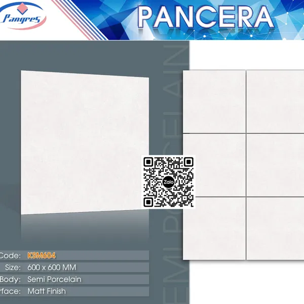 Gạch Bán Sứ Mờ 60x60 Ốp Lát Pancera xám nhạt KSM604