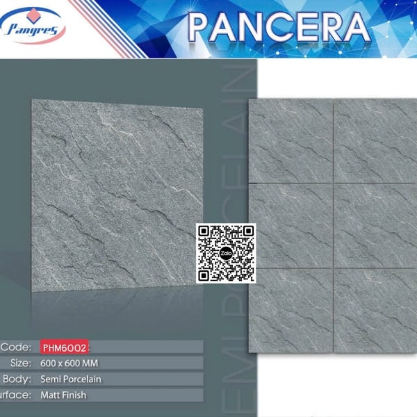 Gạch Bán Sứ Mờ 60x60 Ốp Lát Pancera xám vân đá M6002
