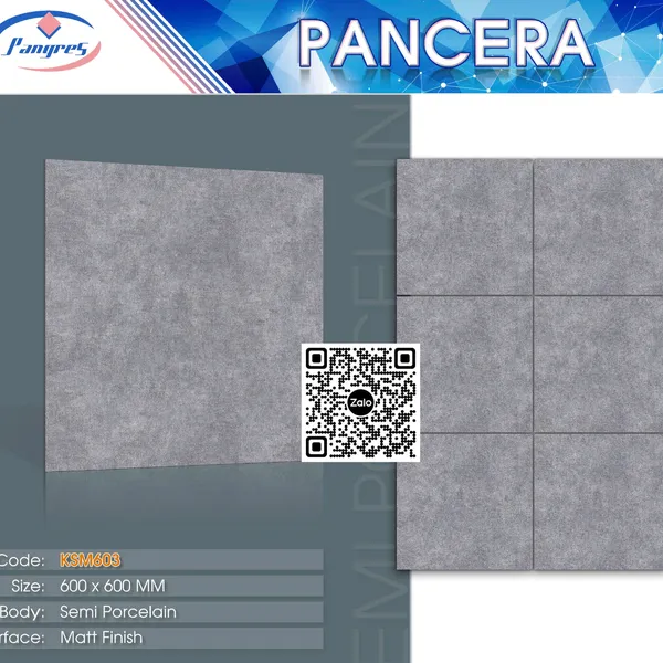Gạch Bán Sứ Mờ 60x60 Ốp Lát Pancera xám xi măng KSM603