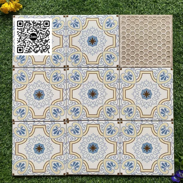 Gạch Bông 20x20 Ốp Lát Trang Trí Giá Rẻ trắng viền vàng