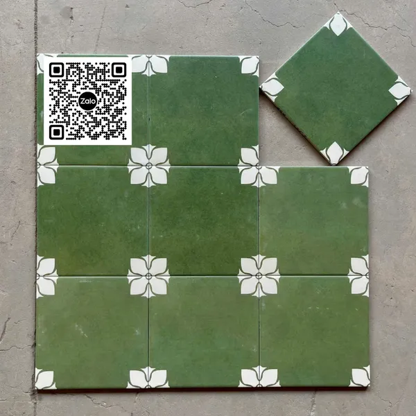 Gạch Bông 20x20 Ốp Lát Trang Trí Giá Rẻ trắng xanh rêu