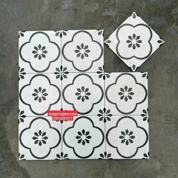 Gạch Bông 20x20 Trang Trí bông hoa đen trắng